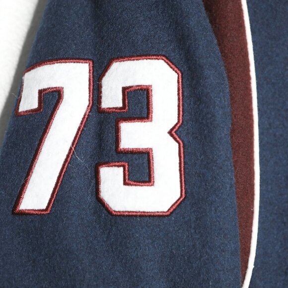 Roots Canada Wool Blend Varsity Jacket Navy Blue & Maroon Patches Mens Classic - Picture 13 of 14